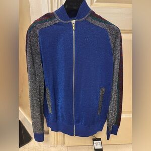 Authentic NWT Gucci Blue and Gray Metallic Zip-Up Tracksuit